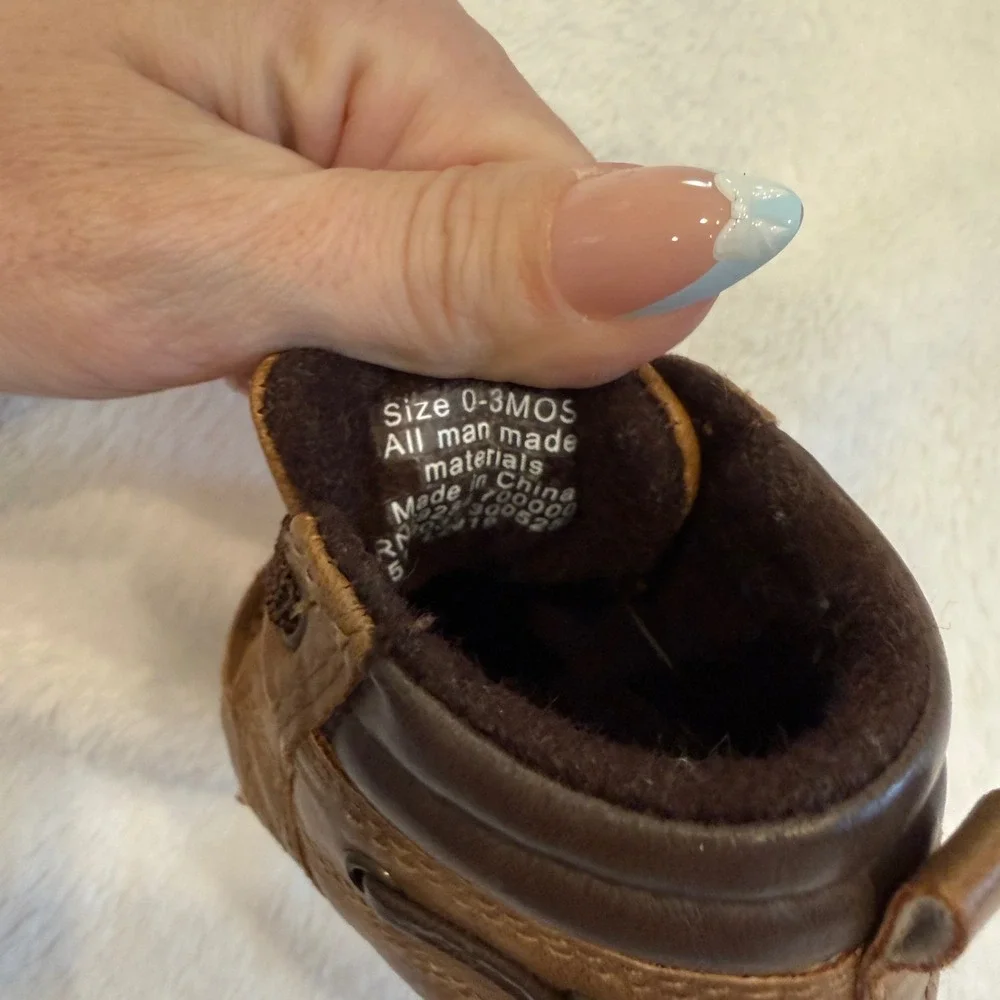 Brown Faux Leather‎ Baby Moc Toe Boots Infant Size 0-3 Months Slip On Shoes